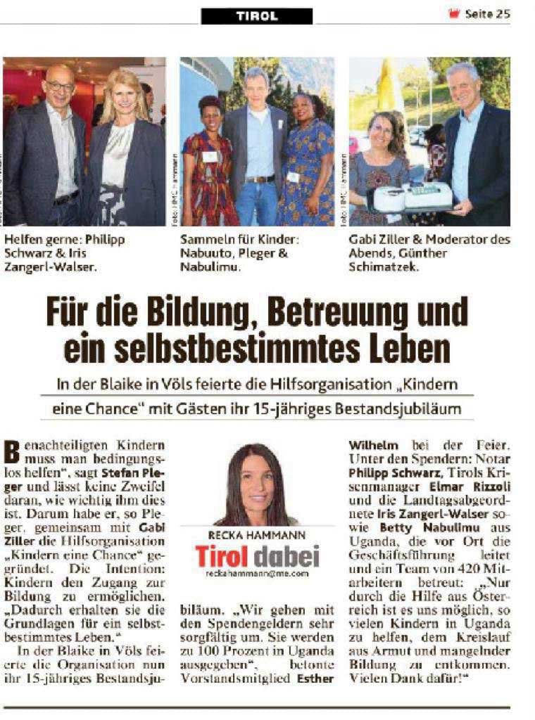 Jubiläum: 15 Jahre KINDERN EINE CHANCE